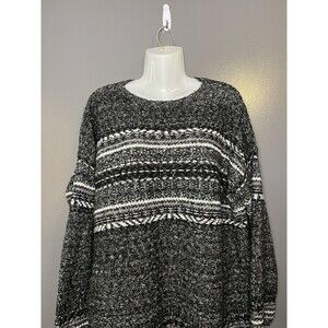 J Jill Sweater Tunic Womens Medium Black White Striped Chunky Knit Long Sleeve